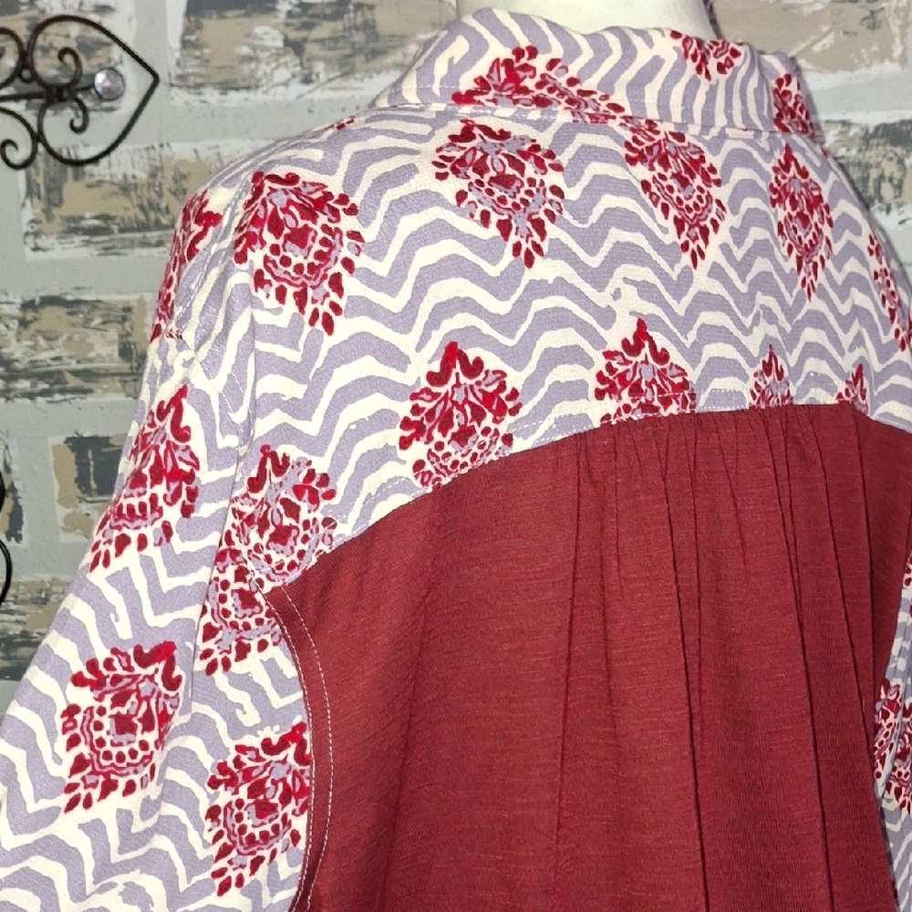 Anthropologie PORRIDGE Red Graphic Long Sleeve Button Down Shirt - Picture 7 of 10